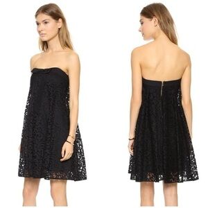Milly Lace Silk Strapless Trapeze Swing Dress in Black NWT Womens 0